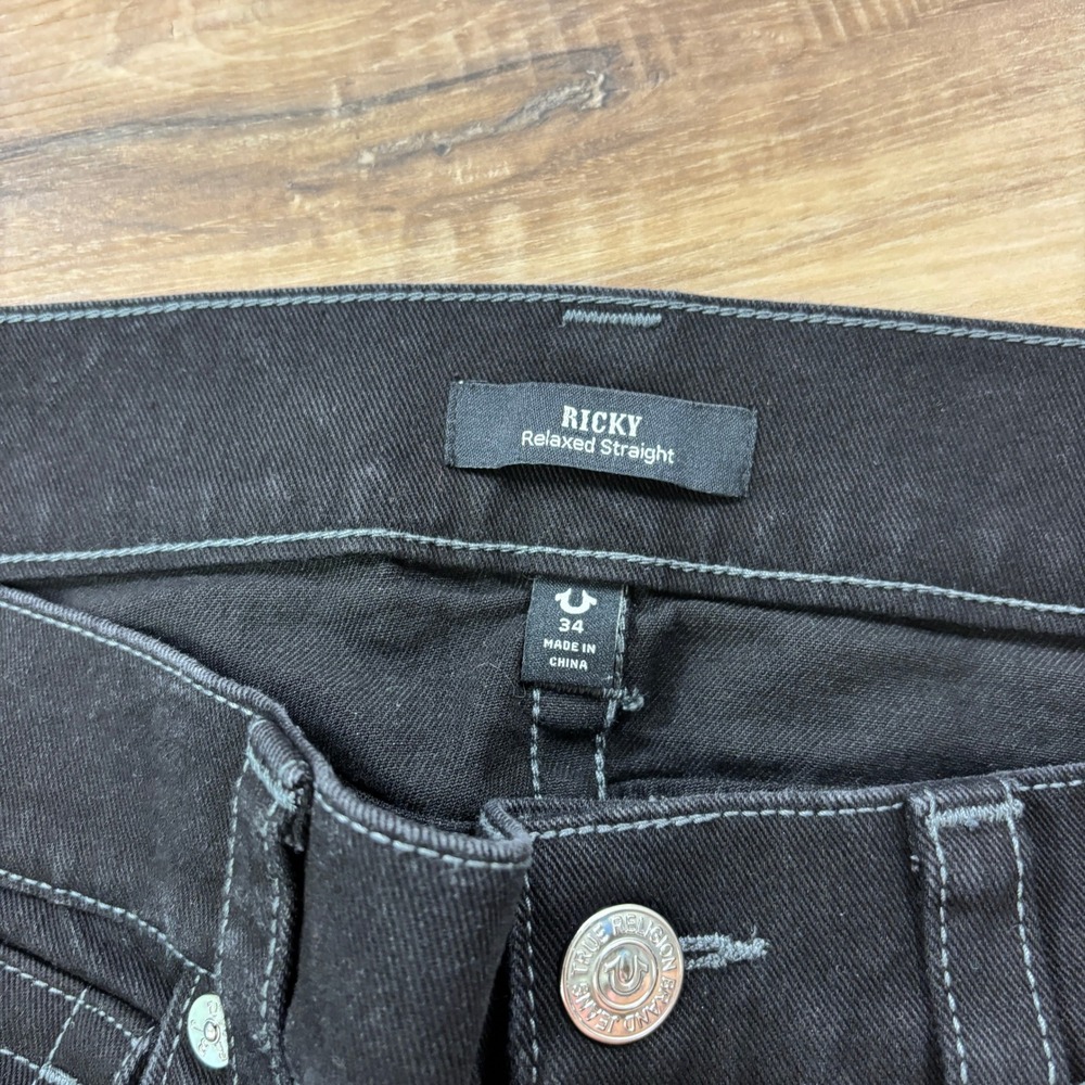 True Religion Ricky Jeans Mens 34 Relaxed Straight Cotton Black Streetwear - Picture 4 of 10